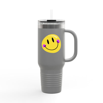 Crooked Smiley // Insulated Travel Mug, 40oz - Blue Text