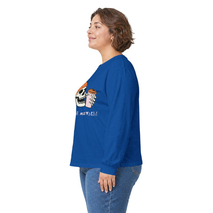 'Ready for Mayhem' Skull Coffee Tee — Casual Graphic Long Sleeve T-Shirt
