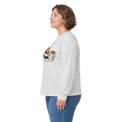 'Ready for Mayhem' Skull Coffee Tee — Casual Graphic Long Sleeve T-Shirt