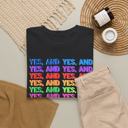 Improv, Multi Color "Yes, And" // Colorful Affirmation Unisex Heavy Cotton Tee