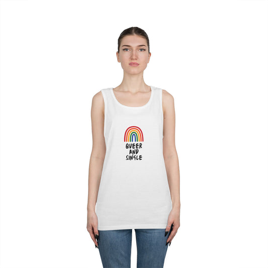 Queer and Single Rainbow // Unisex Heavy Cotton Tank Top