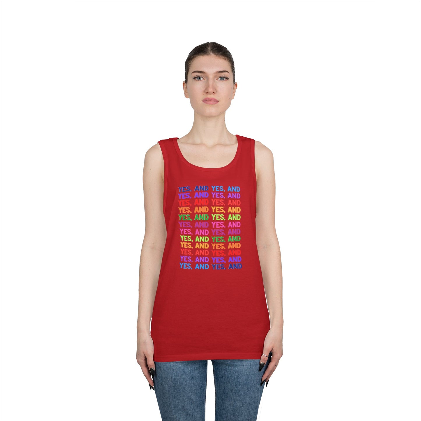 Improv, "Yes, And" // Positive Vibes Unisex Cotton Tank Top - Colorful 'YES' Design