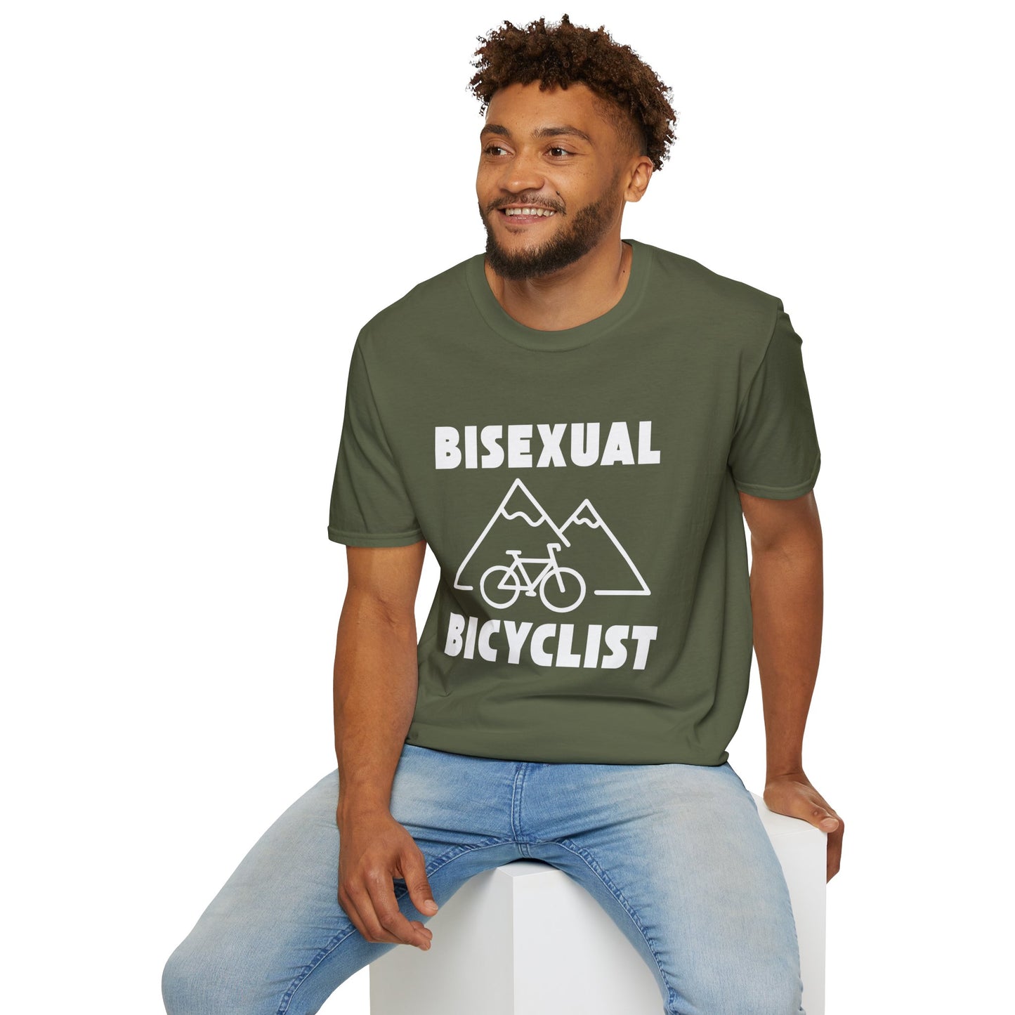 Bisexual (Mountain) Bicyclist  // Unisex Softstyle T-Shirt