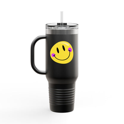 Crooked Smiley // Insulated Travel Mug, 40oz - Blue Text