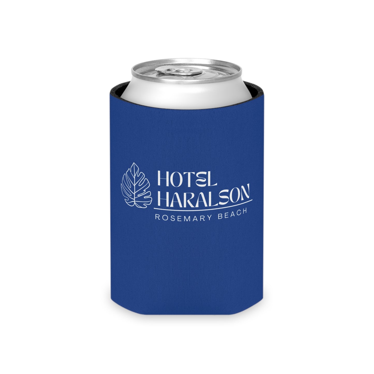 Custom - Personalized Hotel Haralson Can Cooler // Blue w/ White - Ideal for Beach Parties & Celebrations