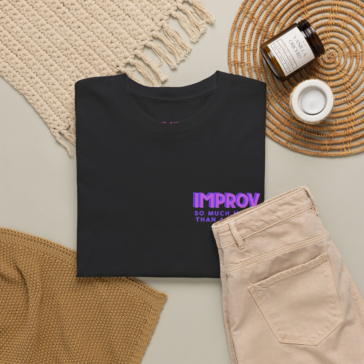 Improv, Multi Color "Yes, And" Double-sided // Colorful Affirmation Unisex Heavy Cotton Tee
