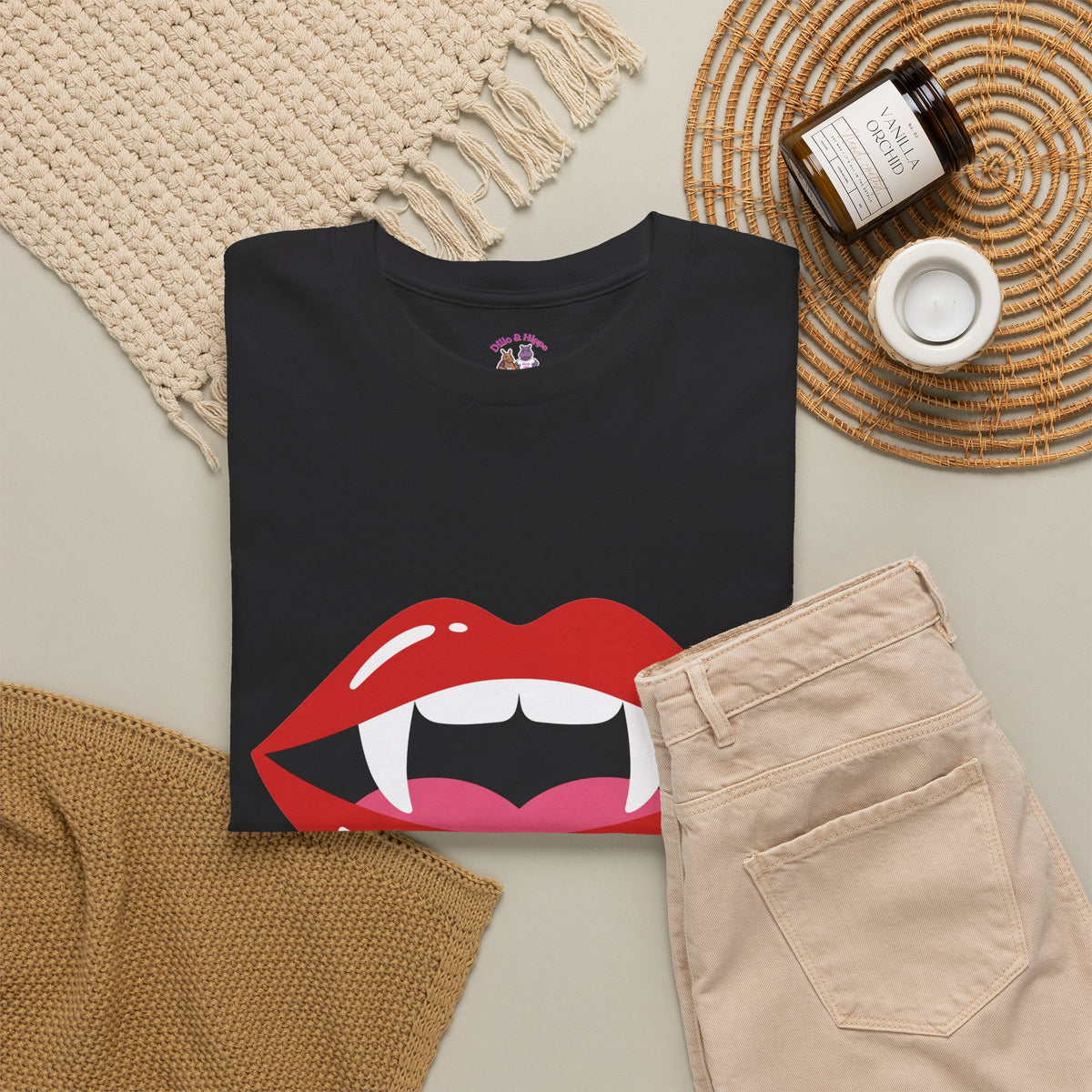 Vampire Lips Tee: Unisex Heavy Cotton Tee for Halloween, Party, Gift, Funny T-Shirt, Casual Wear, Trendy Fashion