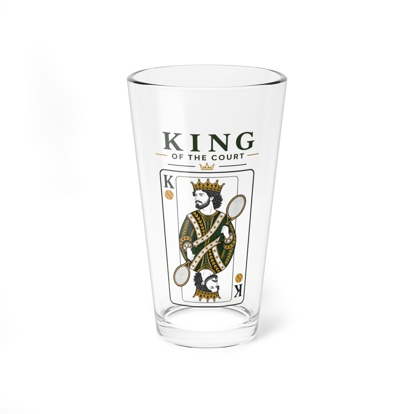 Tennis - King of the Court - Vintage Playing Card - - 16oz Mixing Glass – Cocktail Shaker Glass or Beer Pint