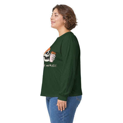 'Ready for Mayhem' Skull Coffee Tee — Casual Graphic Long Sleeve T-Shirt