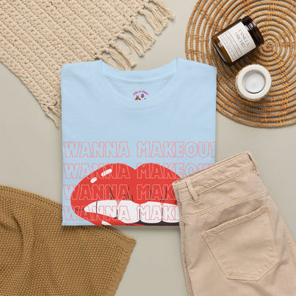 Unisex Heavy Cotton Tee - 'Wanna Makeout' Graphic Tee, Trendy Casual Wear, Perfect for Parties, Fun Couple's Tee