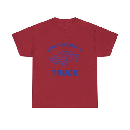 Somethin' Bout A Truck - Cobalt Distressed // Vintage Truck Graphic Unisex Heavy Cotton Tee - Perfect for Truck Lovers