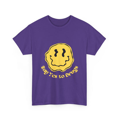 Say Yes to Drugs // Unisex Heavy Cotton Tee - Happy Smiley Face Graphic T-Shirt