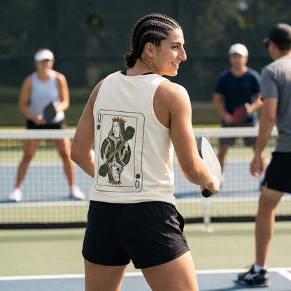 Pickleball - Queen of the Court - Vintage Playing Card - Tank Top — Graphic Tank