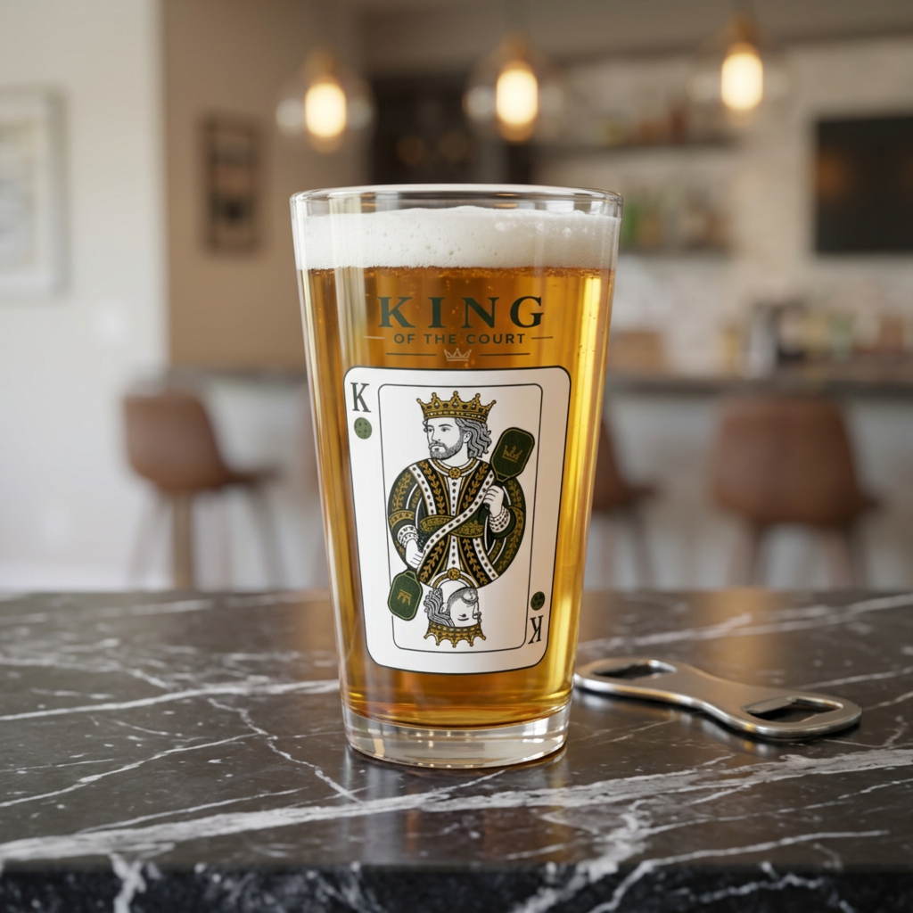 Pickleball - King of the Court - Vintage Playing Card - - 16oz Mixing Glass – Cocktail Shaker Glass or Beer Pint