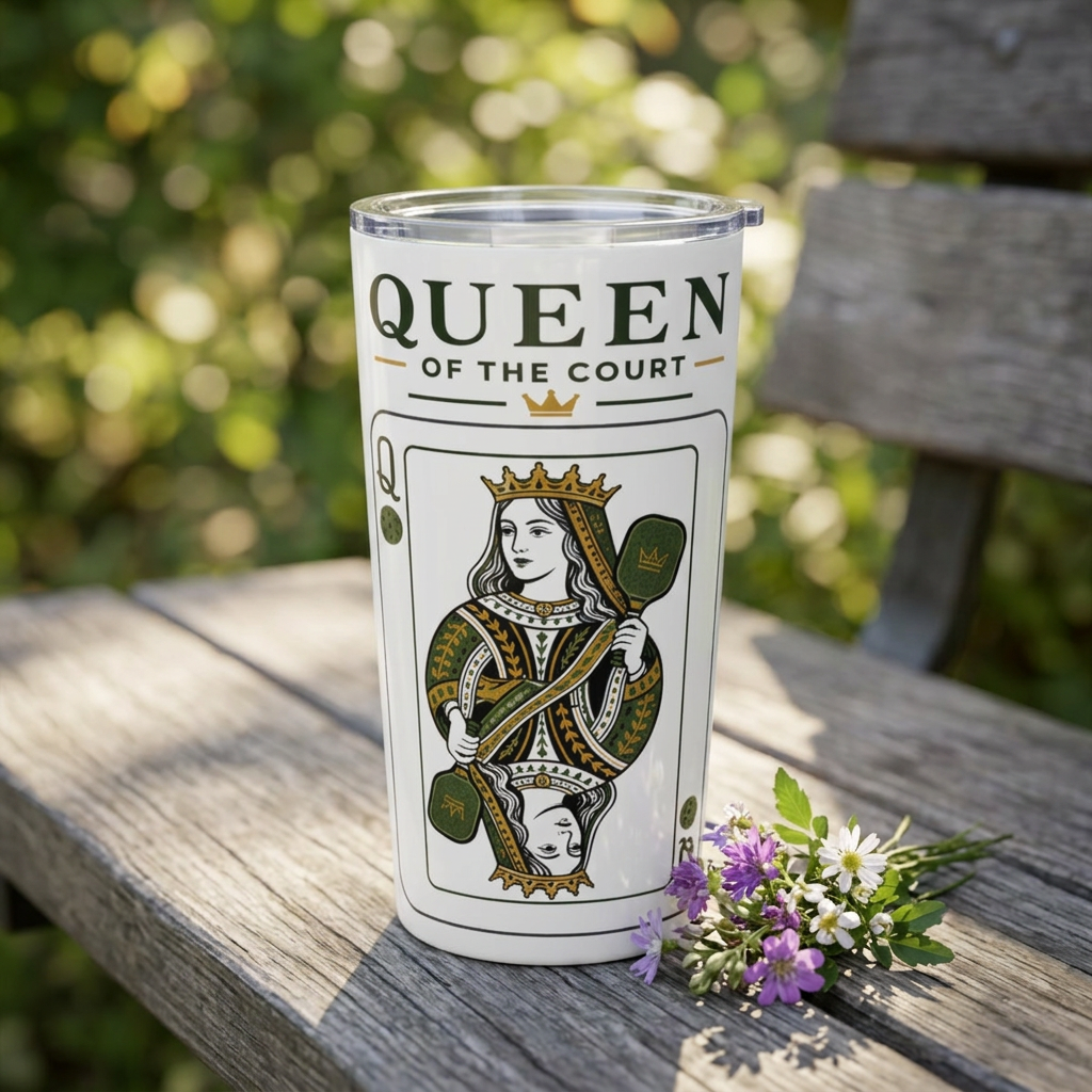 Pickleball - Queen of the Court - Vintage Playing Card -  Tumbler - 20oz Insulated Travel Cup
