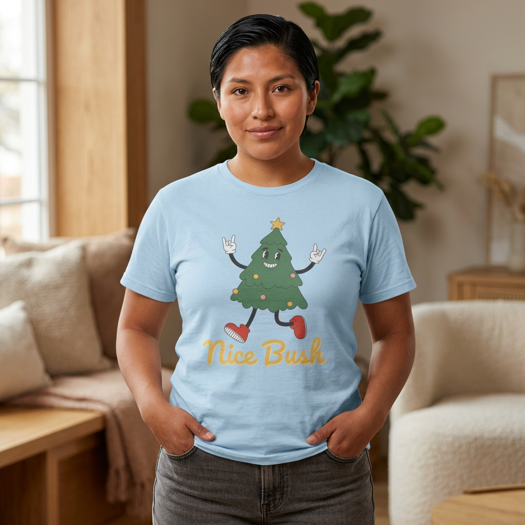 Funny Christmas Tree Tee - 'Nice Bush' Unisex Heavy Cotton T-Shirt