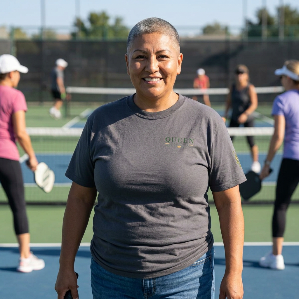 Pickleball - Queen of the Court - Sleeve Design - Vintage Playing Card Graphic T-Shirt