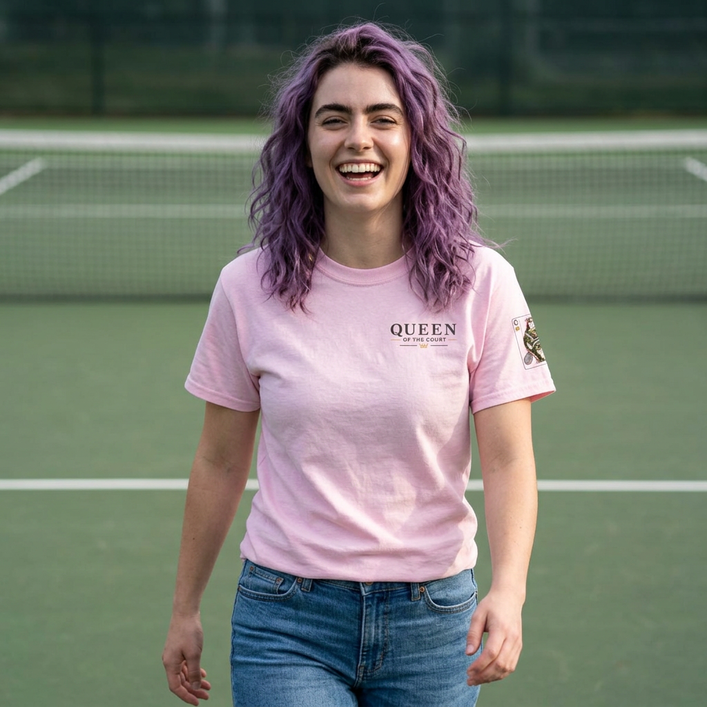Tennis - Queen of the Court - Sleeve Print Vintage Playing Card Graphic T-Shirt