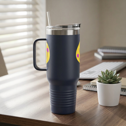 Crooked Smiley // Insulated Travel Mug, 40oz - Blue Text