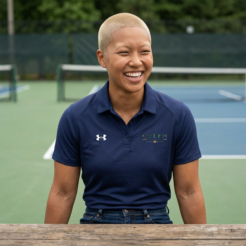Queen of the Court-  Green Embroidered Men's Polo Shirt - Under Armour Performance Polo