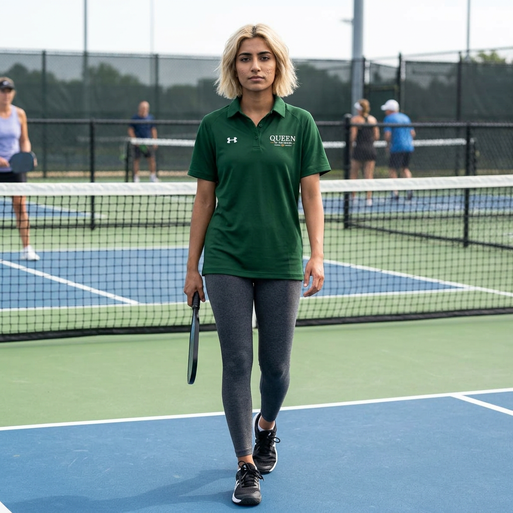 Queen of the Court-  Cream Embroidered Men's Polo Shirt - Under Armour Performance Polo
