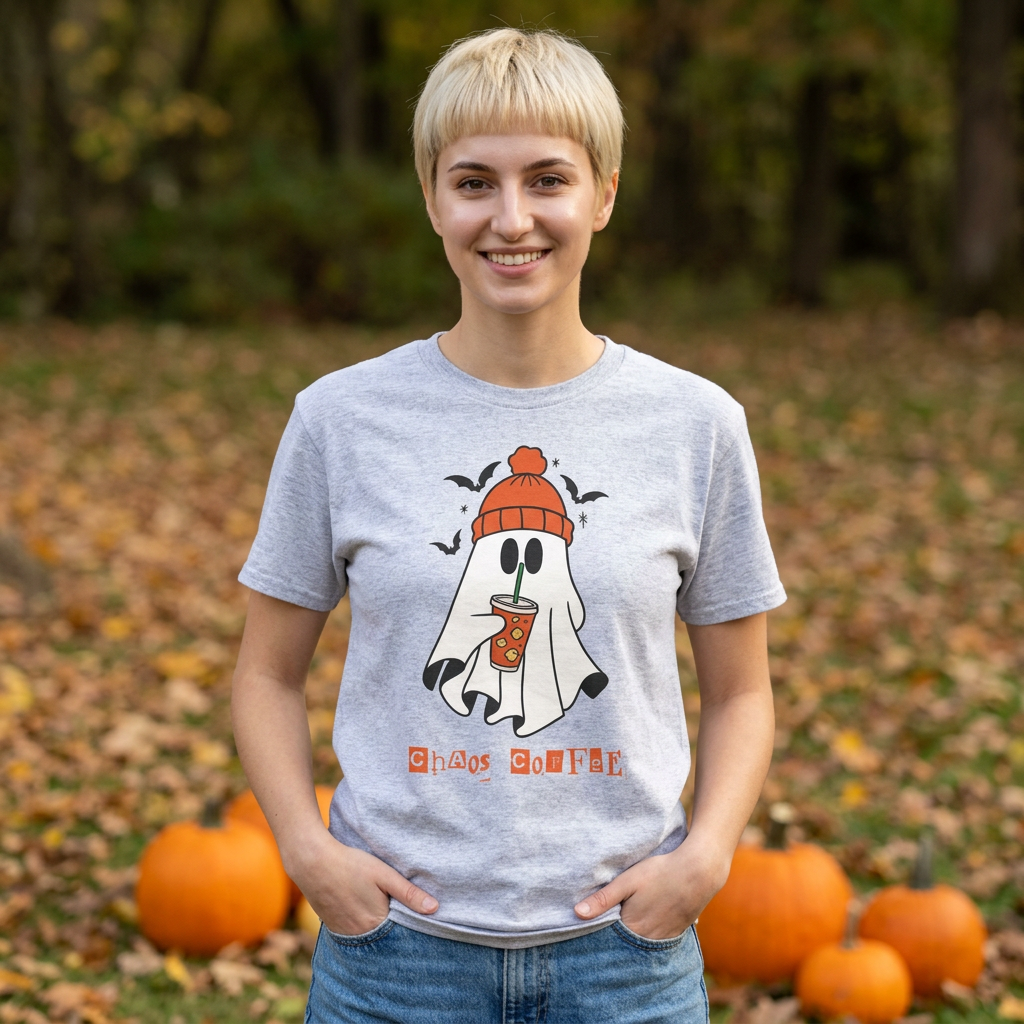 Ghostly Chill Unisex Heavy Cotton Tee, Halloween Shirt, Casual Wear, Fall Fashion, Cute Ghost Tee, Spooky Vibes
