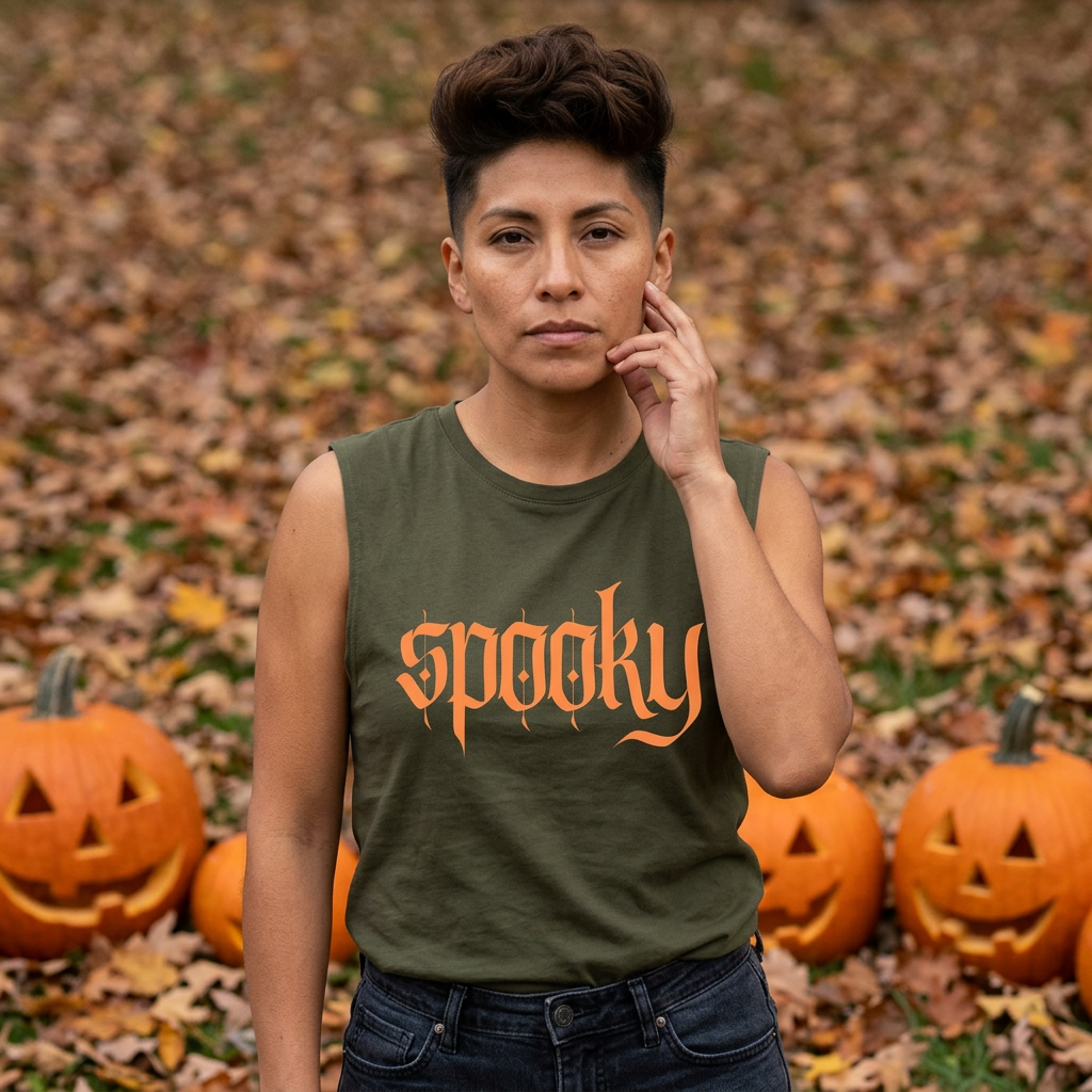 Spooky Gothic Crop Muscle Tee — Women's Halloween Graphic Top