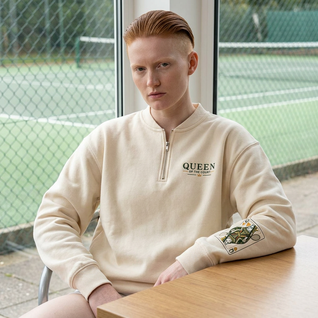 Tennis - Queen of the Court -  Q-Zip Sweatshirt - Chest Logo & Vintage Playing Card Sleeve Design