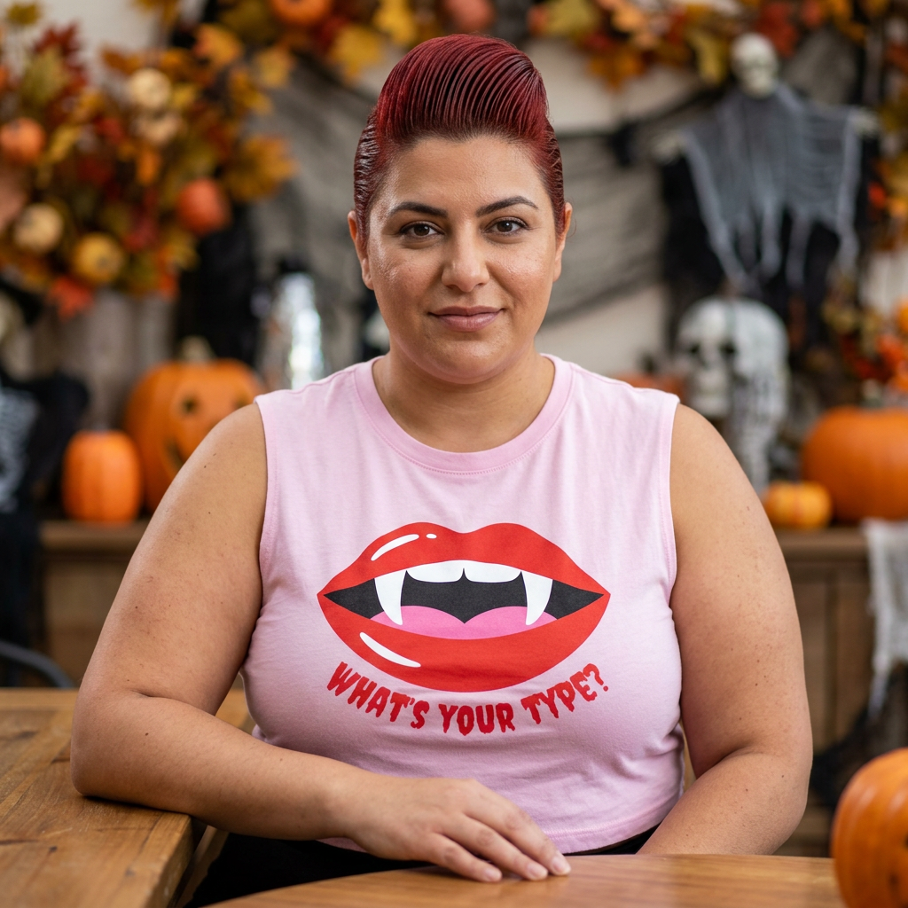 Vampire Lips Muscle Tee — "What's Your Type?" Graphic Women's Tank