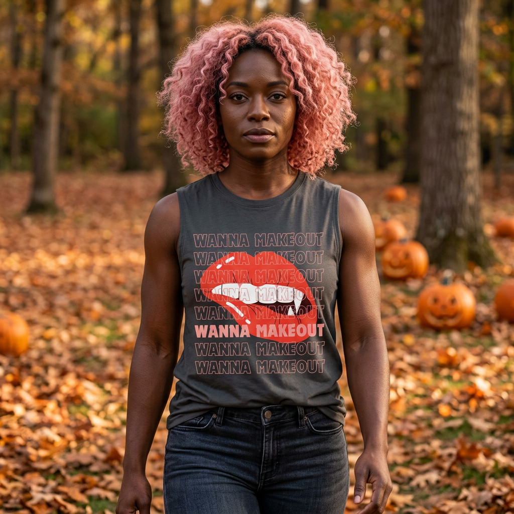 'Wanna Makeout' Graphic Muscle Tee, Trendy Casual Wear, Perfect for Parties, Fun Couple's Tee