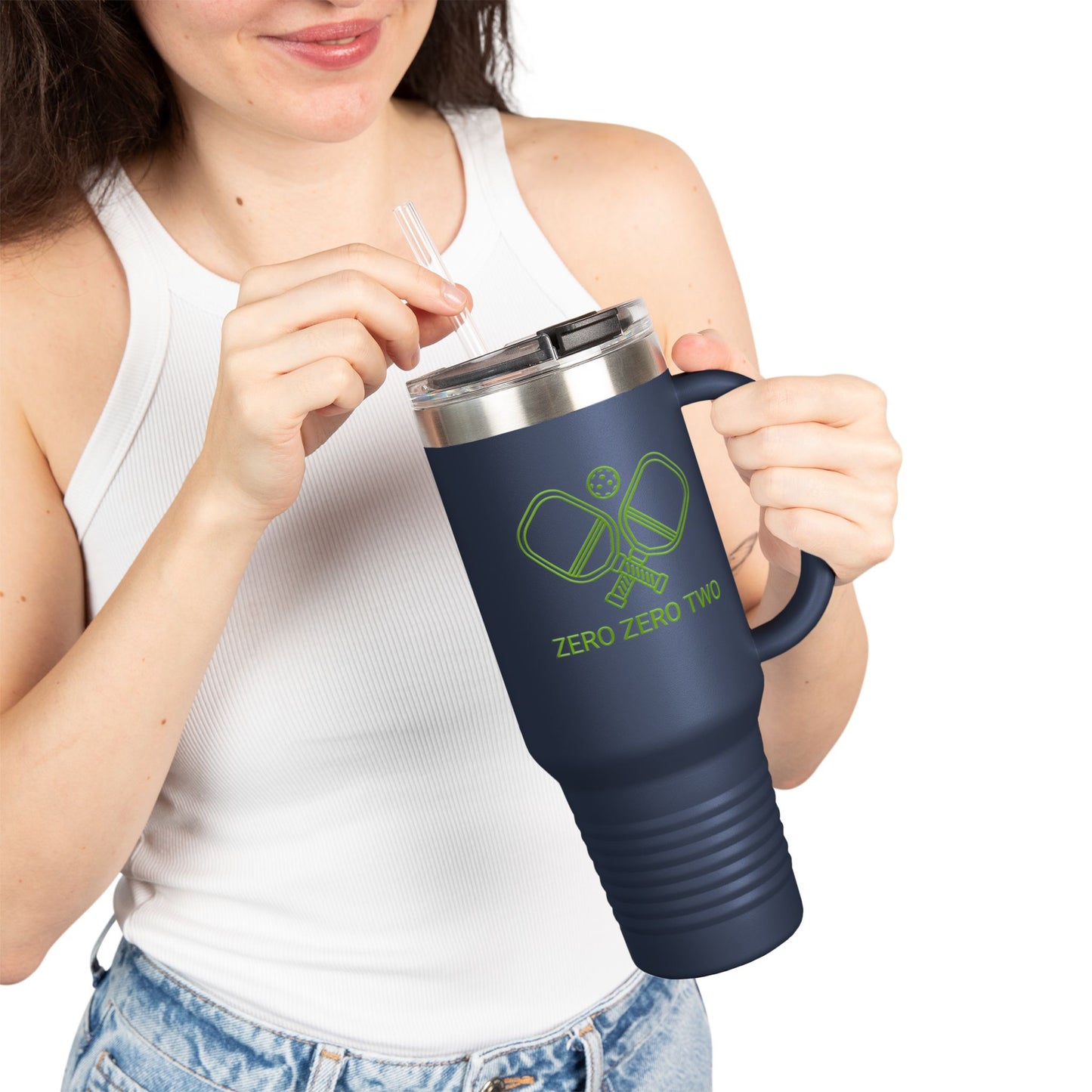 Zero Zero Two // Insulated Travel Mug, 40oz - Blue Text