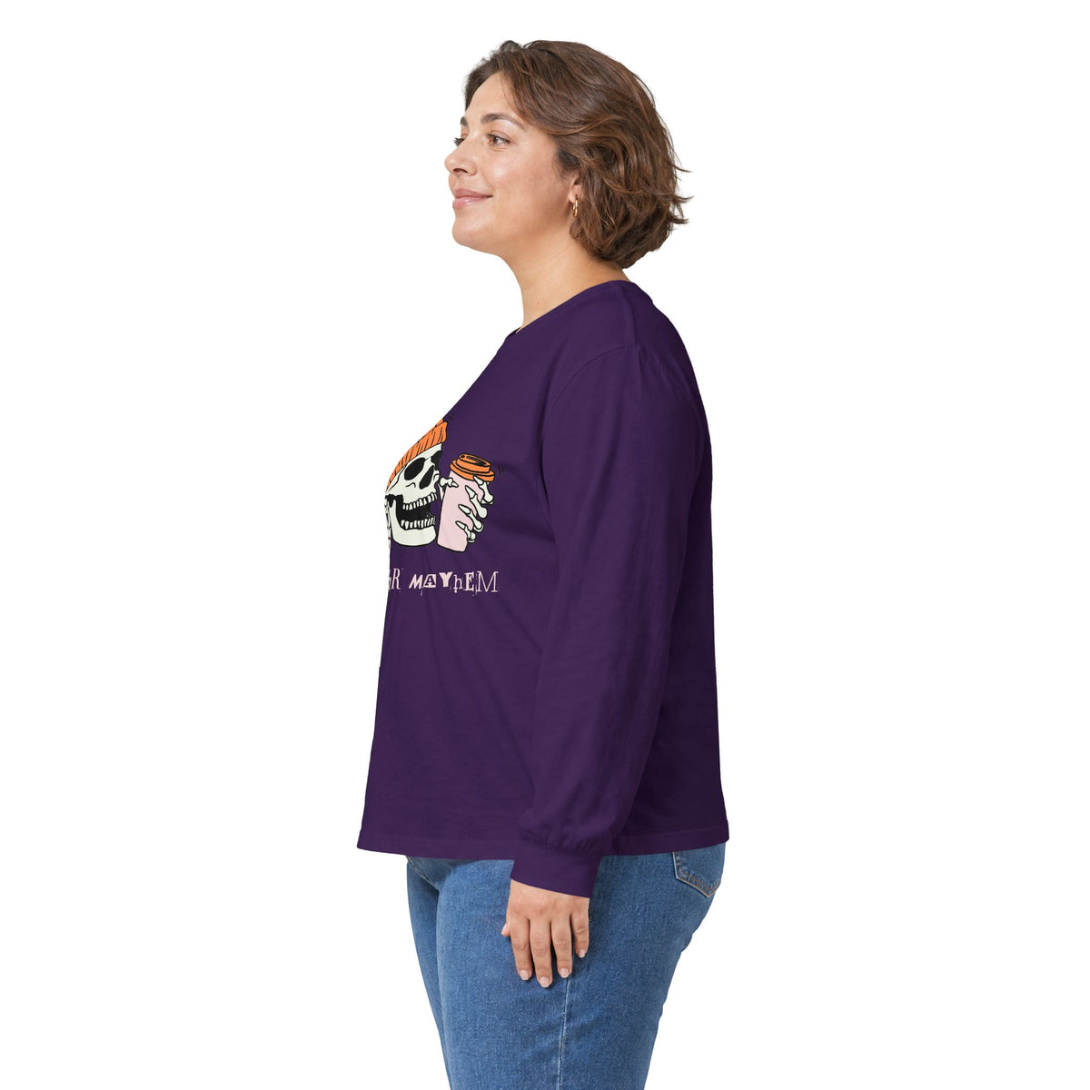 'Ready for Mayhem' Skull Coffee Tee — Casual Graphic Long Sleeve T-Shirt