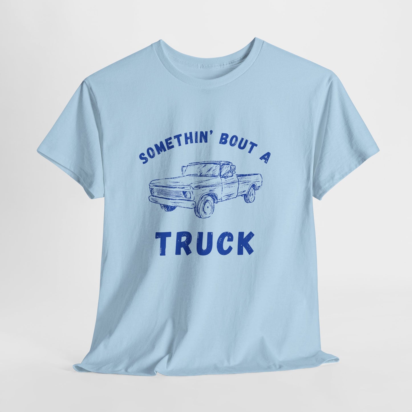 Somethin' Bout A Truck - Cobalt Distressed // Vintage Truck Graphic Unisex Heavy Cotton Tee - Perfect for Truck Lovers