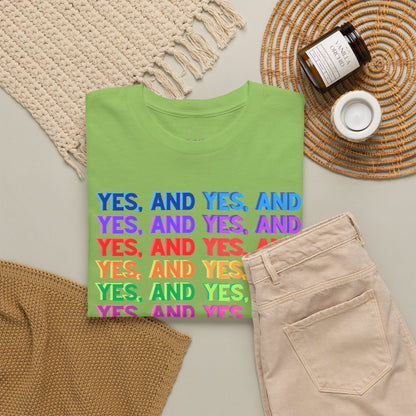 Improv, Multi Color "Yes, And" // Colorful Affirmation Unisex Heavy Cotton Tee