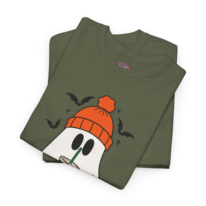 Ghostly Chill Unisex Heavy Cotton Tee, Halloween Shirt, Casual Wear, Fall Fashion, Cute Ghost Tee, Spooky Vibes
