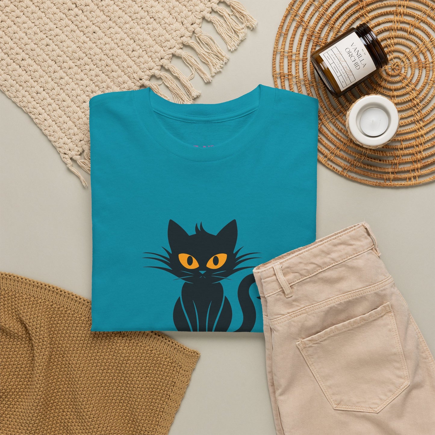 Black Cat with Sign //  Unisex Heavy Cotton Tee