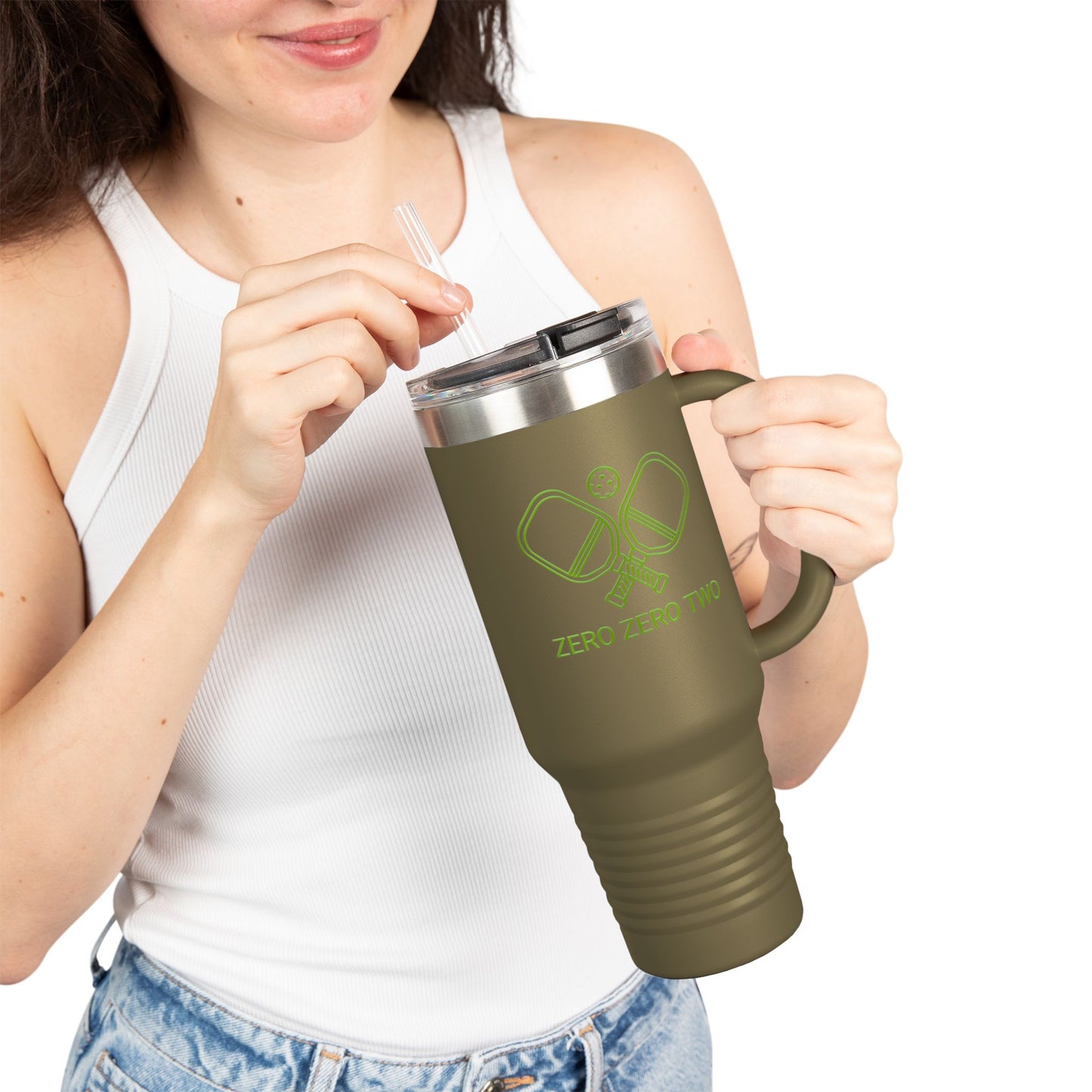 Zero Zero Two // Insulated Travel Mug, 40oz - Blue Text