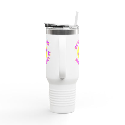Be Good or Be Good At It Crooked Smiley // Insulated Travel Mug, 40oz - Blue Text