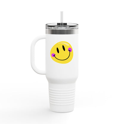 Crooked Smiley // Insulated Travel Mug, 40oz - Blue Text