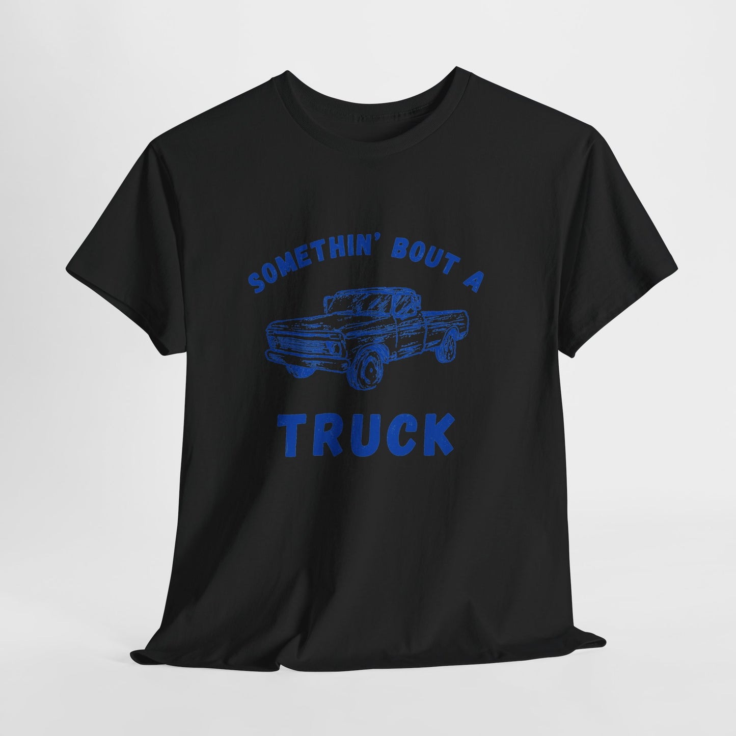Somethin' Bout A Truck - Cobalt Distressed // Vintage Truck Graphic Unisex Heavy Cotton Tee - Perfect for Truck Lovers