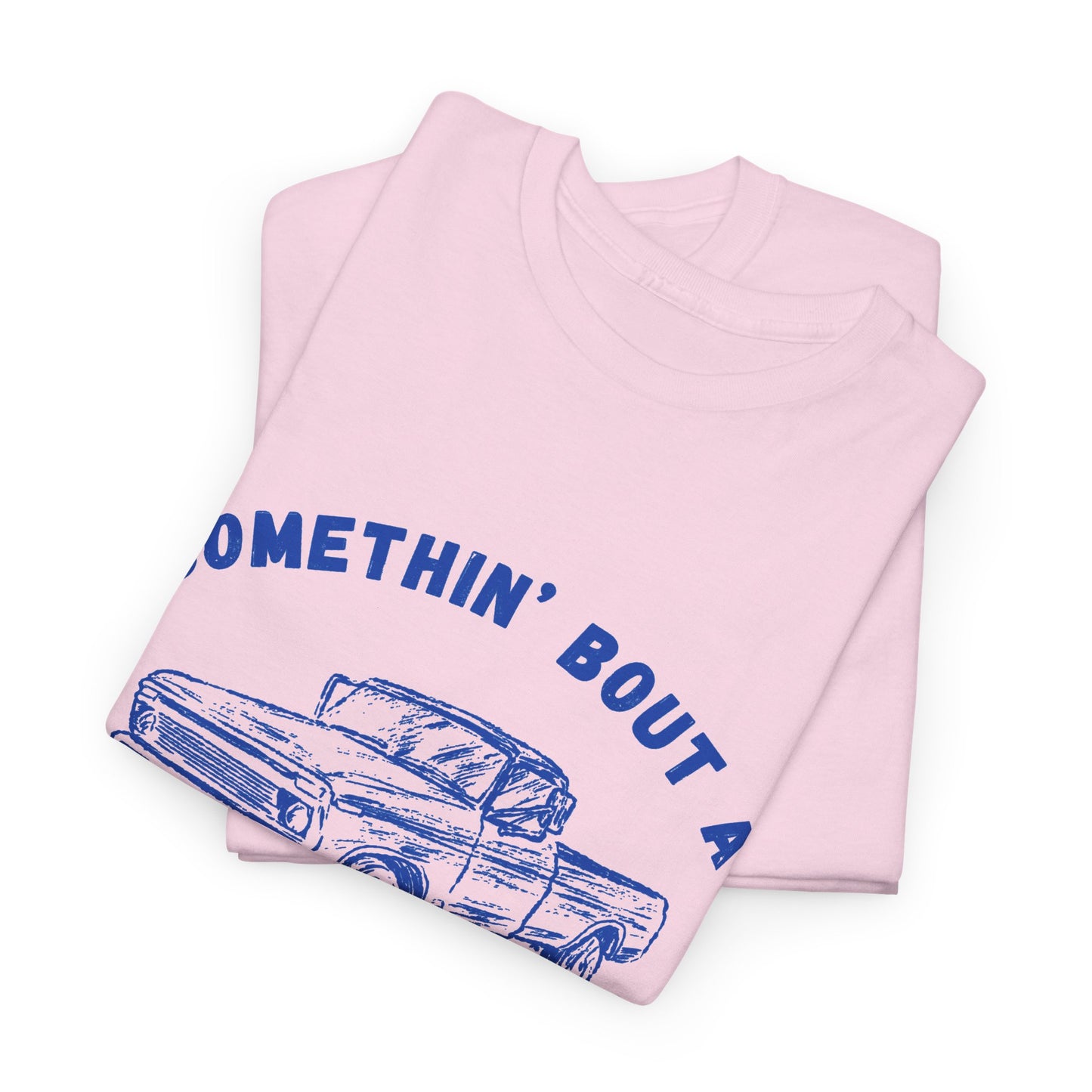 Somethin' Bout A Truck - Cobalt Distressed // Vintage Truck Graphic Unisex Heavy Cotton Tee - Perfect for Truck Lovers