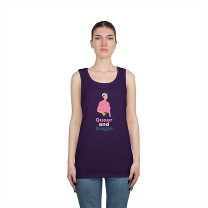 Queer and Single // Unisex Heavy Cotton Tank Top