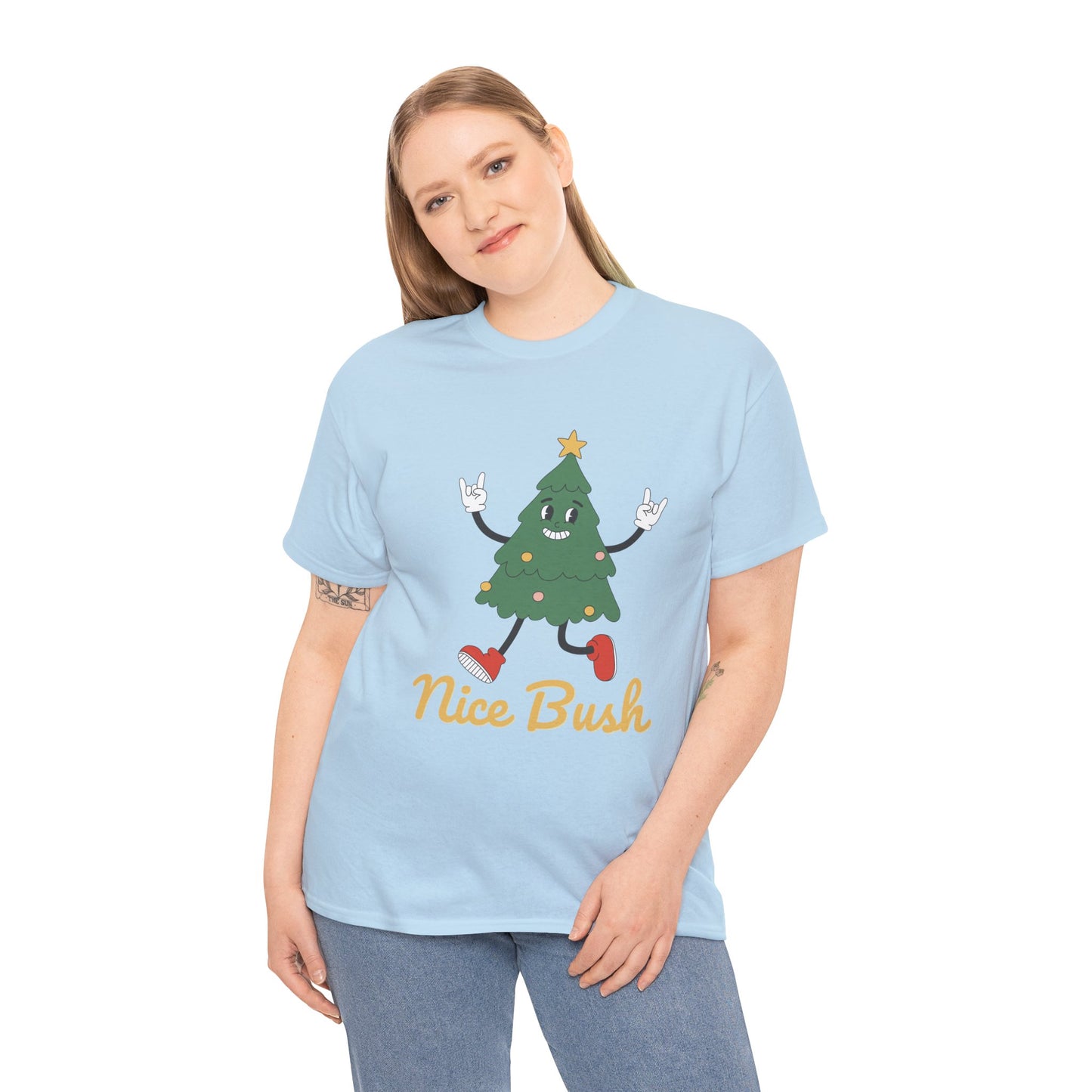 Funny Christmas Tree Tee - 'Nice Bush' Unisex Heavy Cotton T-Shirt
