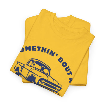 Somethin' Bout a Truck - Navy Pickup // Unisex Heavy Cotton Tee - Perfect for Truck Lovers