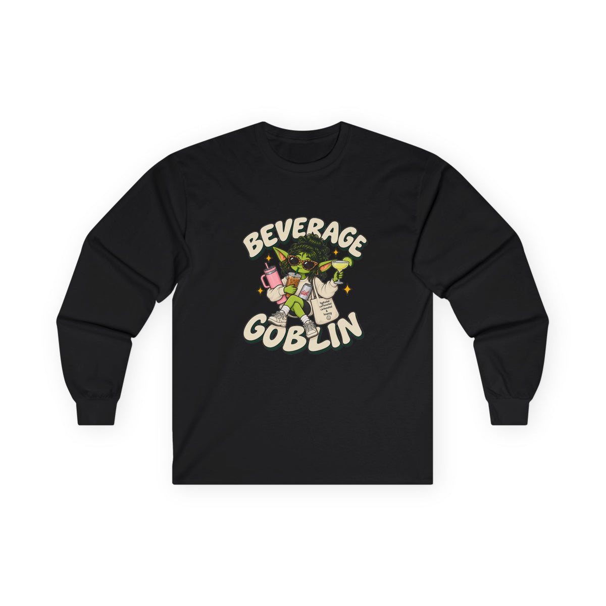 Beverage Goblin Long Sleeve T-Shirt — Cute Retro Drink Lover Tee