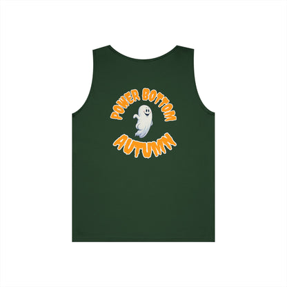 Power Bottom Autumn - White Ghost // Unisex Heavy Cotton Ghost Theme Tank Top - Fall Vibes