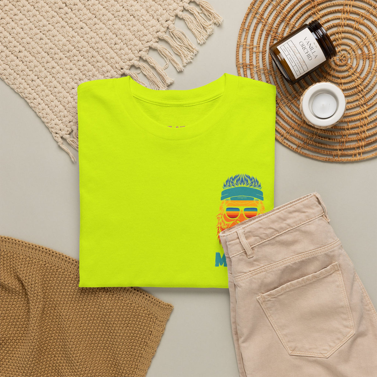 Bigfoot Mood - Pocket Placement // Retro Mood Unisex Heavy Cotton Tee - Colorful Graphic T-Shirt