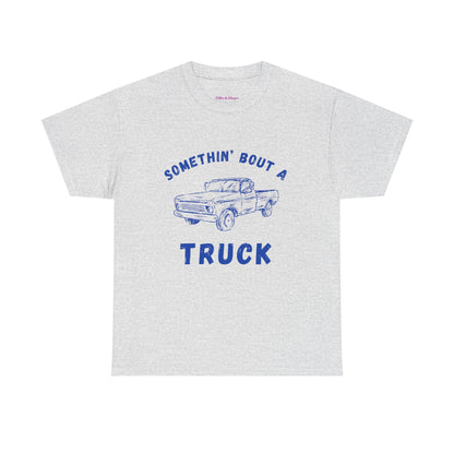 Somethin' Bout A Truck - Cobalt Distressed // Vintage Truck Graphic Unisex Heavy Cotton Tee - Perfect for Truck Lovers