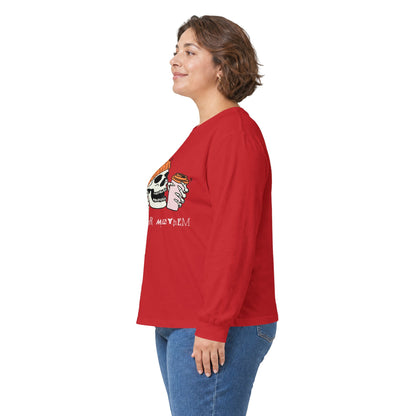 'Ready for Mayhem' Skull Coffee Tee — Casual Graphic Long Sleeve T-Shirt