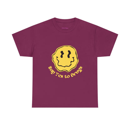 Say Yes to Drugs // Unisex Heavy Cotton Tee - Happy Smiley Face Graphic T-Shirt